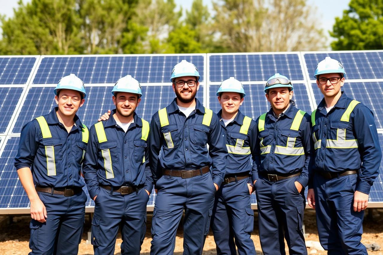 Equipa técnica da IONTECH junto a painéis solares